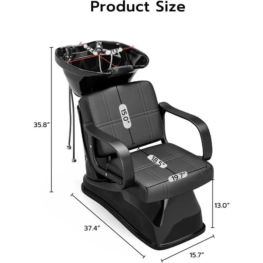 Shampoo Chair and Bowl for Salon, Backwash Shampoo Station Sink with Tilting Shampoo Bowl, Barbershop Spa Equipment