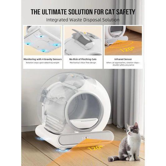 Self Cleaning Cat Litter Box, Automatic Cat Litter Box with Mat & Liners, 65L+9L Large Capacity Self Cleaning Litter Box