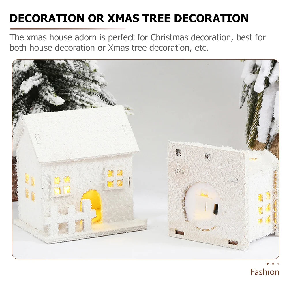 3 Pcs Christmas House Wood Craft Decor Village Accessories Glowing Rustic Crafts Ornament Cardboard Design Cabin