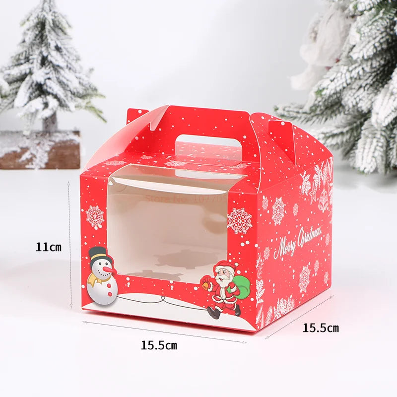 Red  Christmas Marry Gift Packaging Kraft Box with Handle Santa Claus Cake Kids Holiday Happy New Year Party  Christmasing