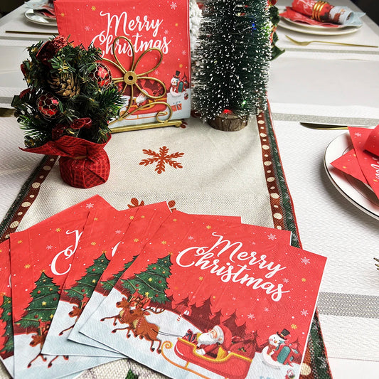 20pcs Merry Christmas Party Napkins Lucky Red Christmas Dinner Table Napkins Paper  Safe Fragrant Free Soft Mouth Wiping Tissue