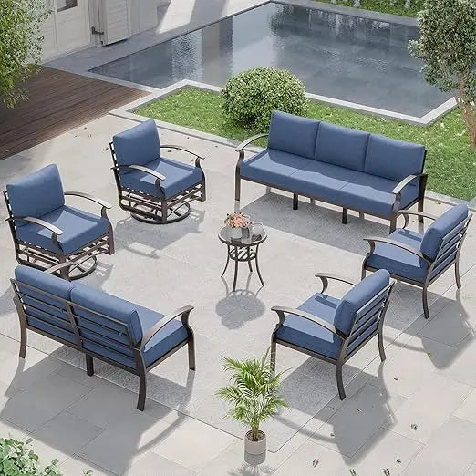 Aluminum Patio Furniture Set, W/Swivel Rocking Chairs Patio Sectional Sofa , 9-Seat Modern Metal Outdoor Conversation Sets