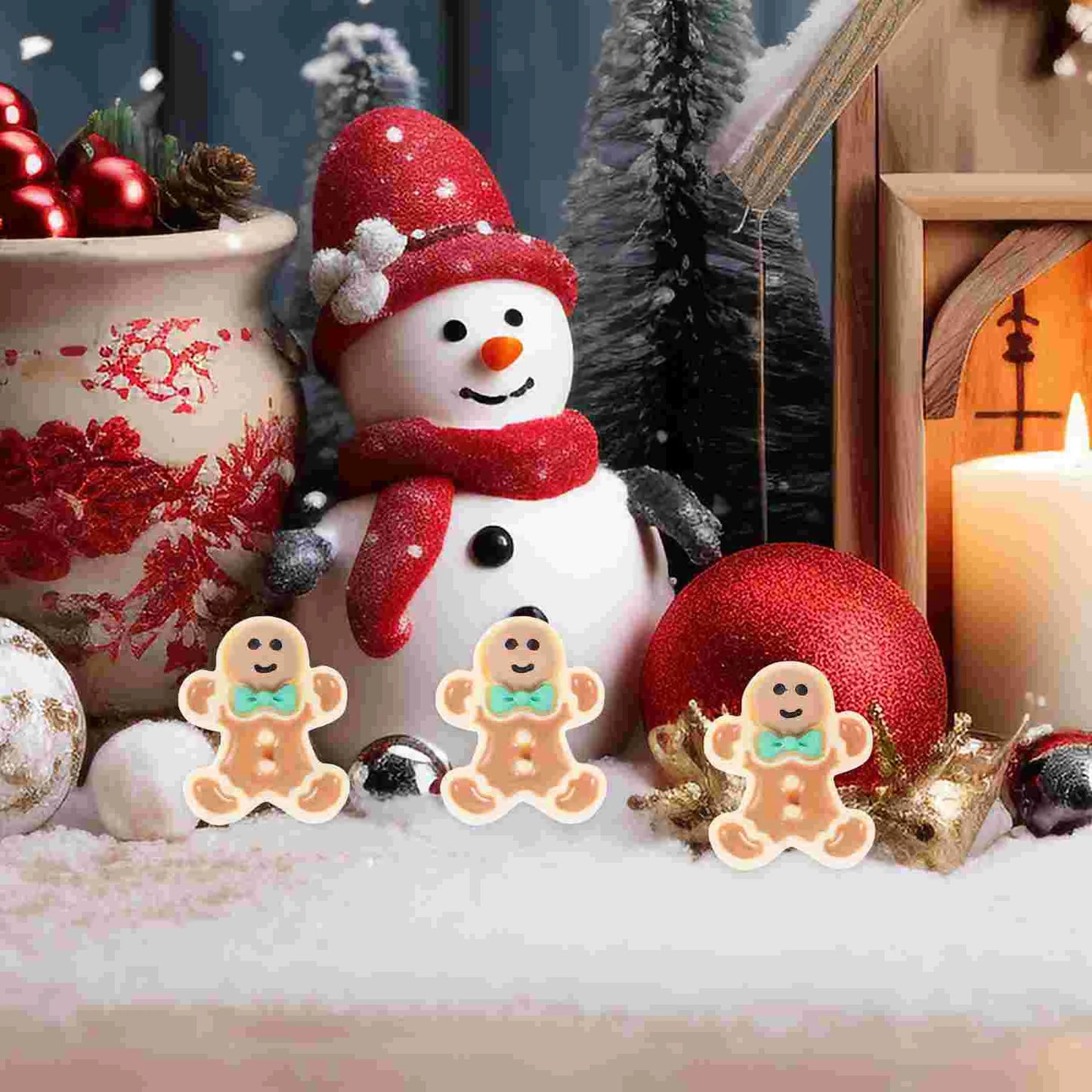 40 Pcs Christmas Accessories Crackers Resin Gingerbread Man DIY Layout Xmas Crafts Decor Tree Keychain Accessory