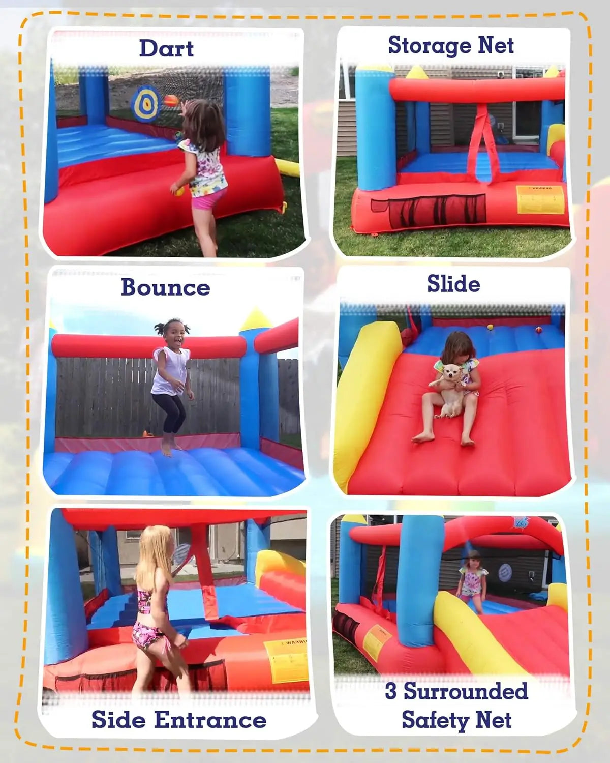 Bounce House, Inflatable Bouncer with Air Blower, Jumping Castle with Slide, Family Backyard Bouncy Castle, Durable Sewn