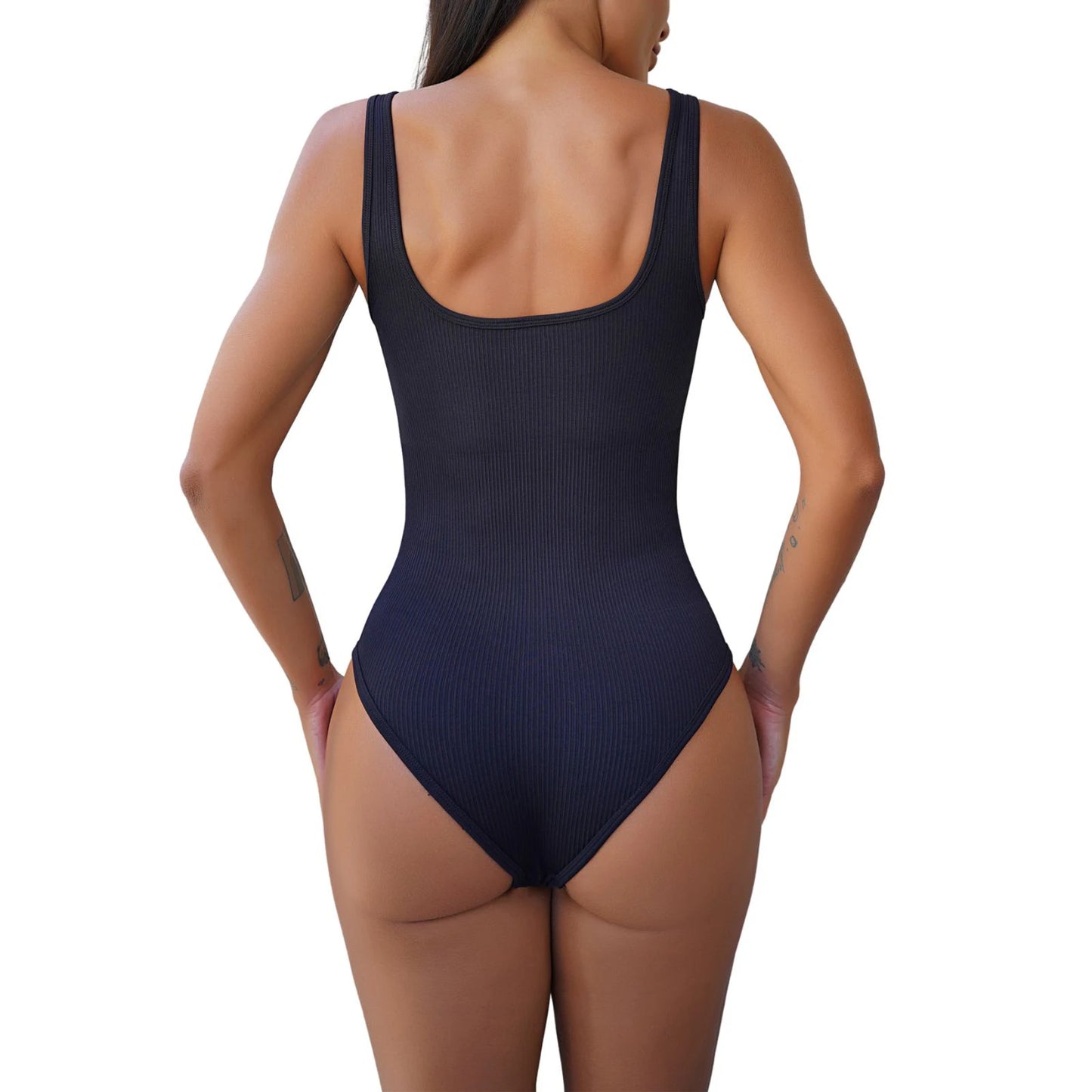 Damen Yoga-Bodysuit mit ärmellosem Schnitt, einfarbig, U-Ausschnitt, nahtlos, schmaler Strampler, lässige Oberteile, Sport-Fitness-Overalls