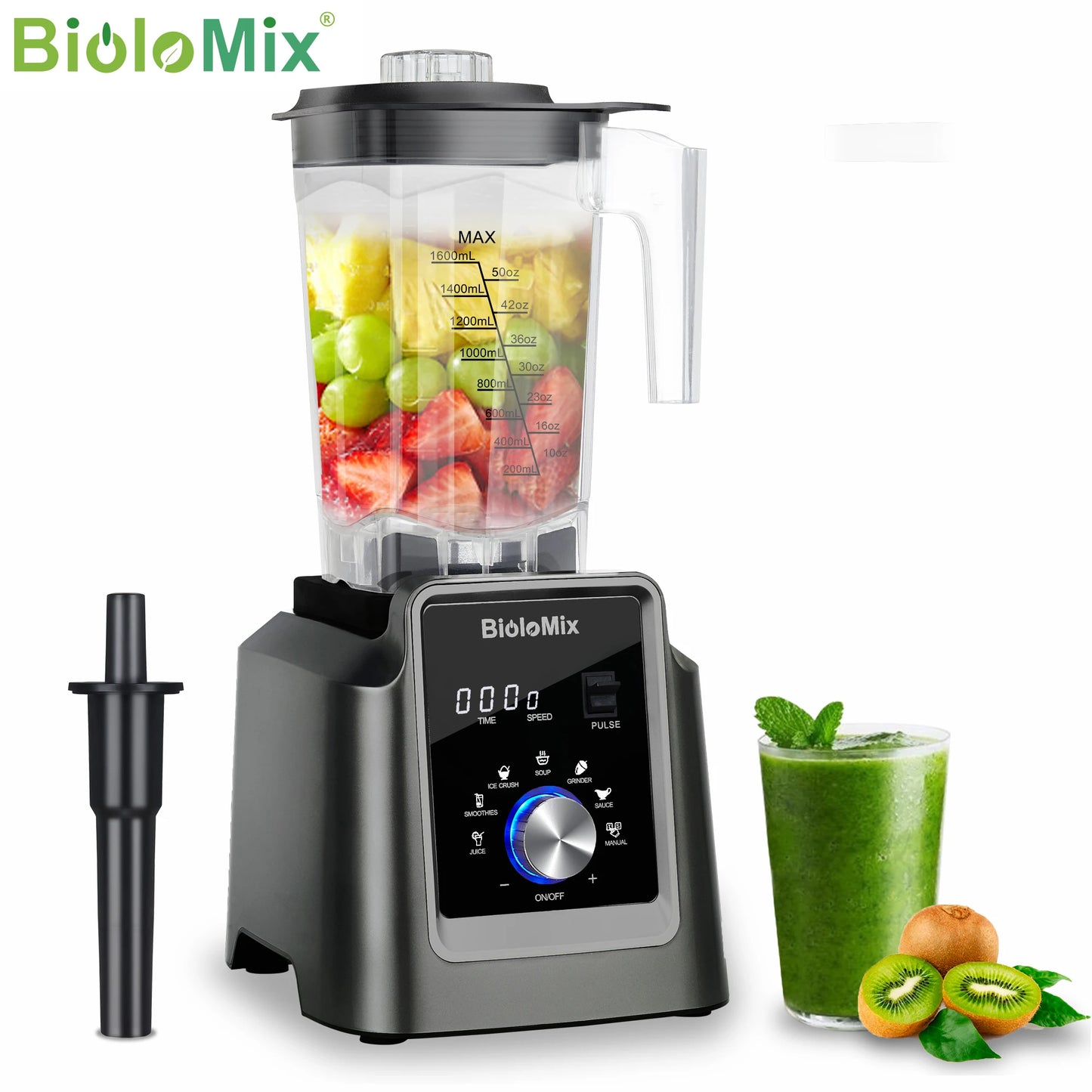 BioloMix Digital BPA FREE 2L Automatic Professional Blender, Juicer Food Processor Ice Smoothies Fruit, FREE GIFT 600ml dry jar