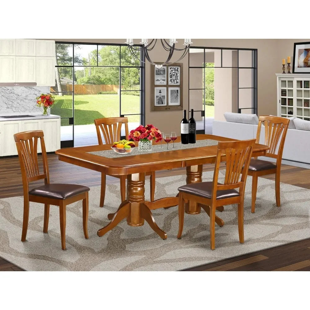 7 Piece Kitchen Set Consist of a Rectangle Table with Butterfly Leaf and 6 Faux Leather Dining Room Chairs, 40x78 Inch