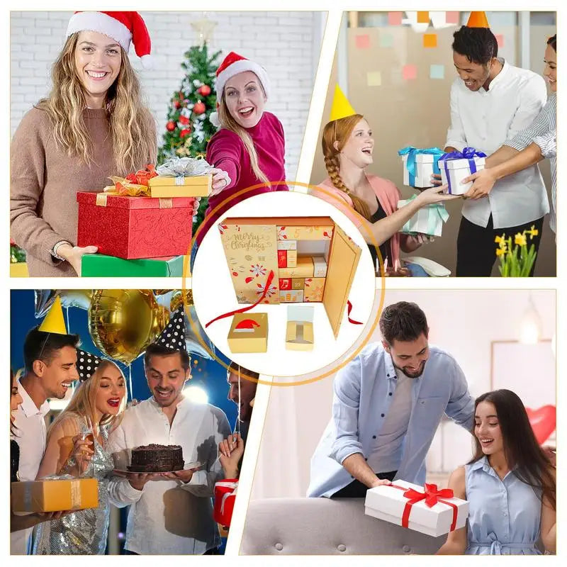 Advent Countdown Boxes 24 Grids Cardboard Advent Calendar Box Refillable Countdown Calendar Packaged Biscuits Boxes Christmas