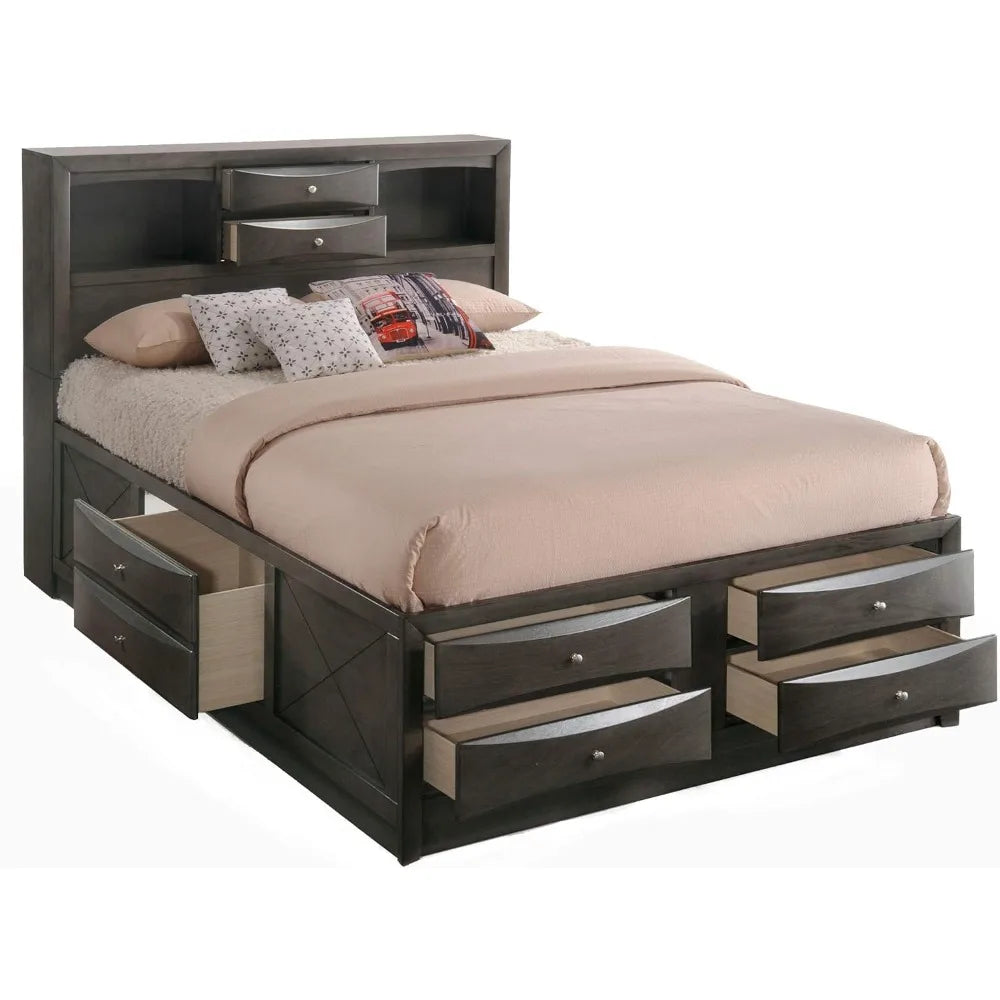 Full Bed with Storage, Solid Wood Full Size Bed Frame with Headboard Suitable for bedrooms, free shipping