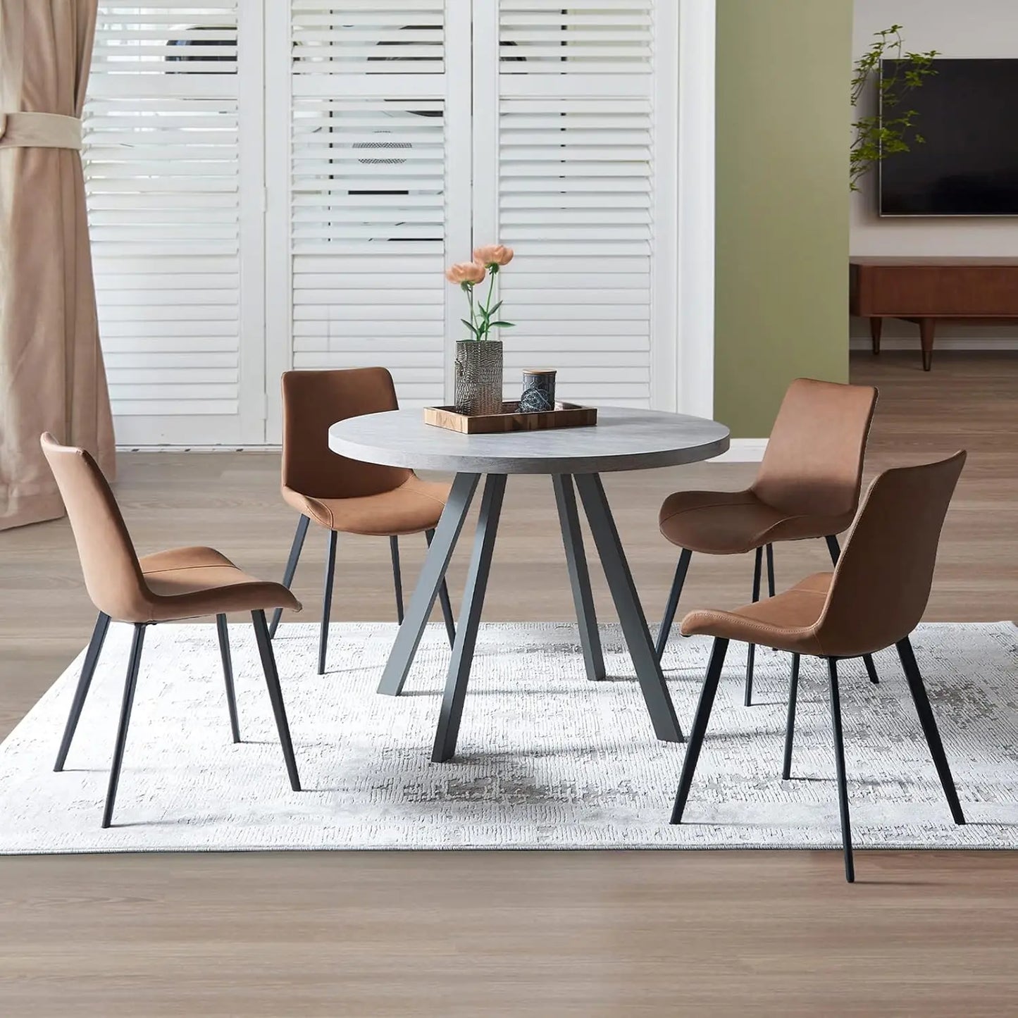 Round Dining Table Set for 4, Modern Casual Coffee Table Set for Kitchen, Living Room, Apartment, Space Saving