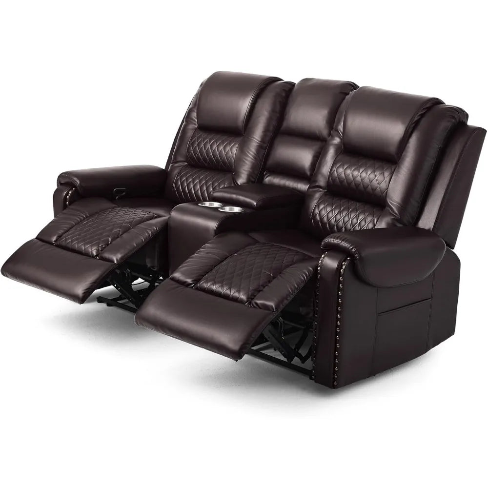 Large Massage Recliner Loveseat with Lumbar Heating, PU Leather Reclining Sofa Chairs, Ergonomic Living RoomChairs with Recliner