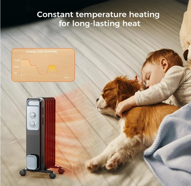 Oil-filled radiator heater, 1200W portable electric heater, 3 adjustable heating Settings, overheat and tip protection