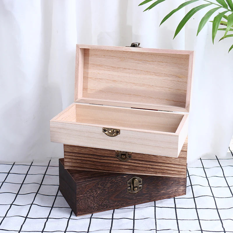 1Pc Retro Jewelry Box Desktop Natural Wood Clamshell Storage Decoration Wooden Home Storage Organization Storage Boxes