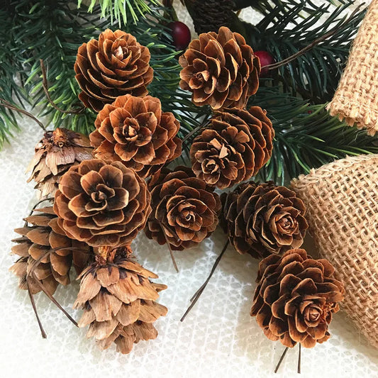 10PCS/lot Christmas Small Pine Cones Xmas Tree Decoration Pendant Ornaments Kindergarten DIY Materials