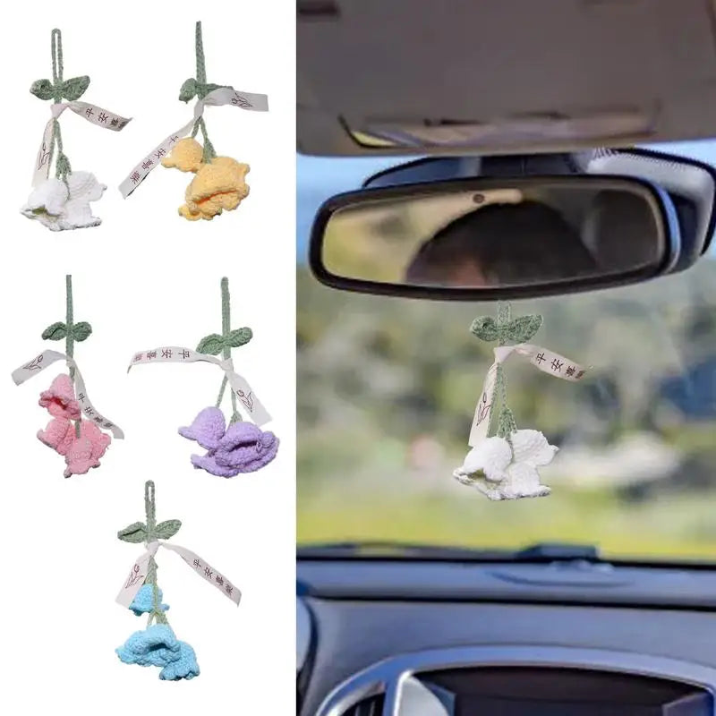 Little Flower Ornaments For Car Knitting Ornaments Christmas Tree Rearview Looking-Glass Handmade Lily Of The Valley Pendant