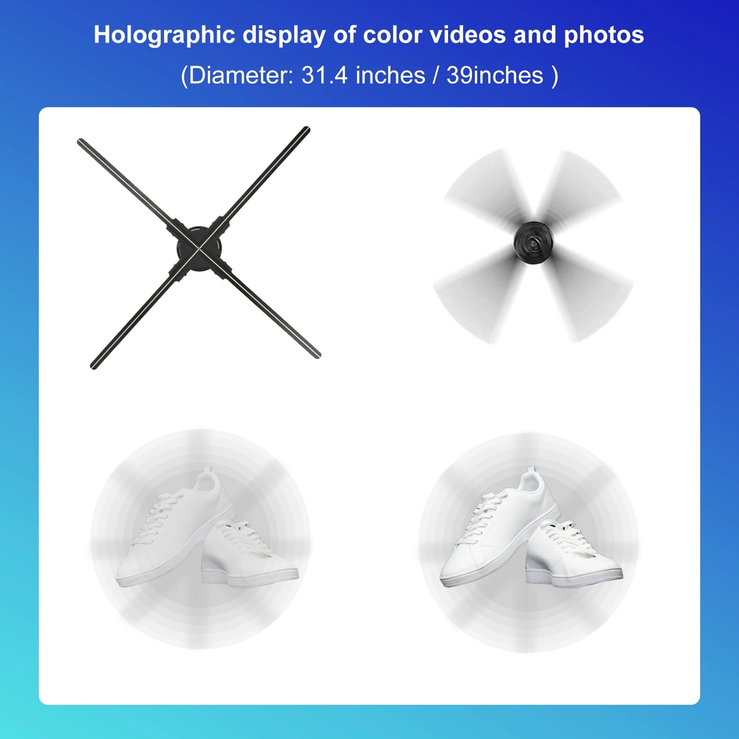 80CM Naked Eye 3D Hologram Projector Fan Wifi Led Sign Holographic Lamp Player Remote Advertise Display Advertising Logo Light