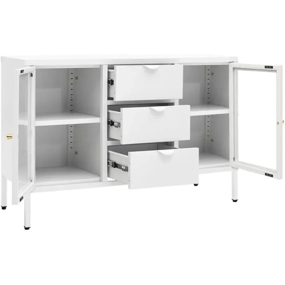 Tableware Cabinet  Sideboard White 41.3"x13.8"x27.6" Steel and Tempered Glass Suitable for Entryway,Living Room Cabinets