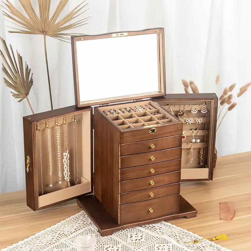 Wood Jewelry Box Big Size Ring Necklace Earrings Jewelry Box Organizer Drawer Bracelet Display Stand Women Accessories Storage