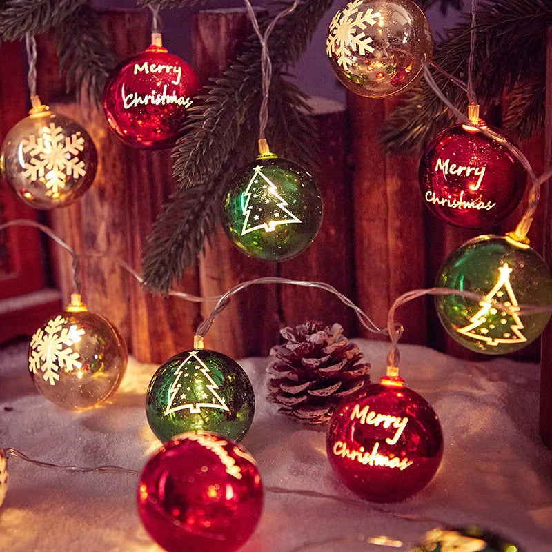 Christmas Ball LED Lights Star Round Xmas Tree Hanging String Lamp Merry Christmas Decorations New Year 2025 Party LED Lights