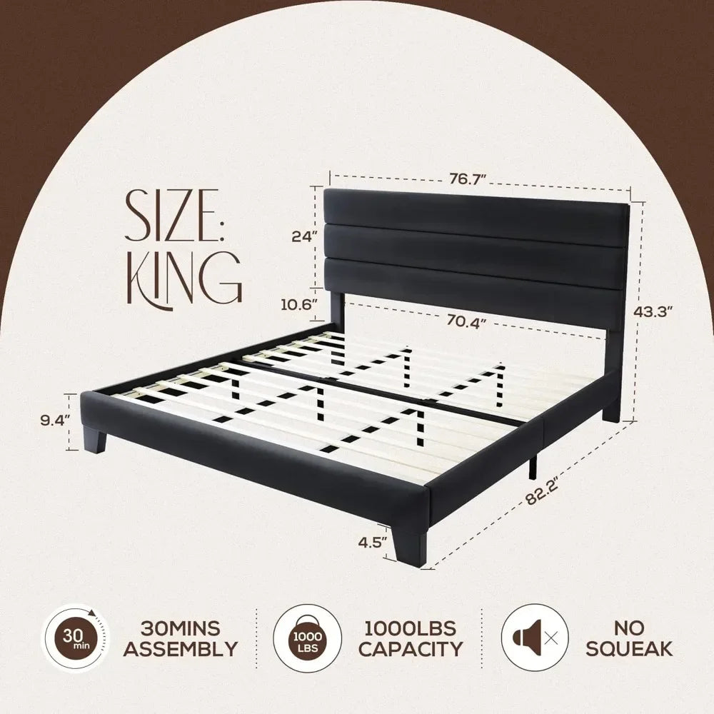 King Bed Frame Platform Bed,No Box Spring Needed, Easy Assembly 82.2"L x 76.7"W x 43.3"H Heavy The frame of the bed