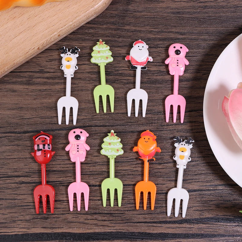 10Pcs Christmas Fruit Fork Food Pick Sliced Fruit Fork Plastic Mini Toothpick Cake Bento Lunch Forks Tool Accessories