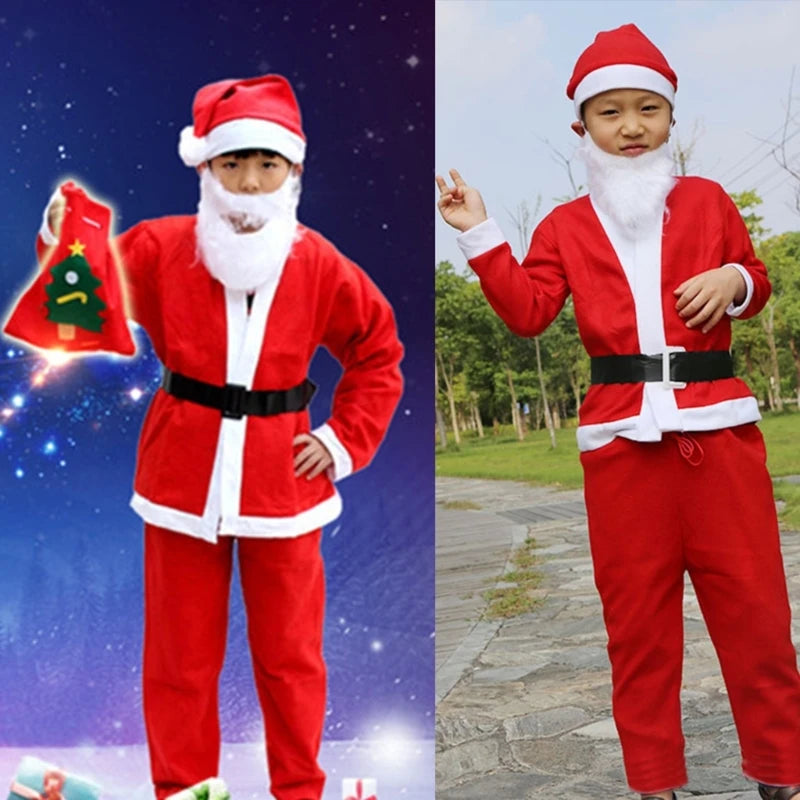 5pcs/Pack Kindergarten Girls Boys Christmas Outfit Long Sleeve Santa Romper Jumpsuit Pajamas Xmas Gift Clothes