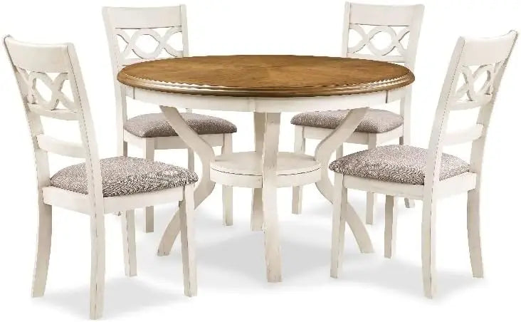 5-Piece Round Counter Set with 1 Dining Table and 4 Chairs, 42-Inch, Cherry Brown, Dining Room Sets