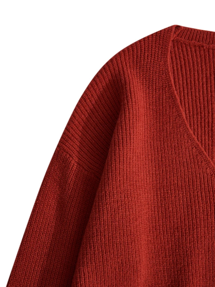 ONELINK Solid Red V Neck 2022 Autumn Winter Plus Size Women Woolen Sweater Knit Pullover Oversize Clothing Minimalist Luxury