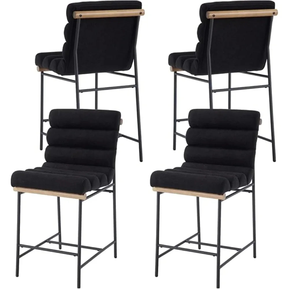 25" Modern Upholstered Counter Stools Set of 4 Armless Counter Height Chairs Black Metal Legs Stool for Kitchen Island Dining