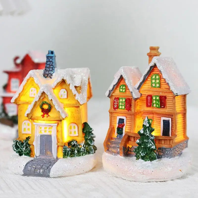 Village Decor For Christmas Portable Snow House Winter Village With LED Light Up For Moss Fairy Garden Ornament Landscape Decor