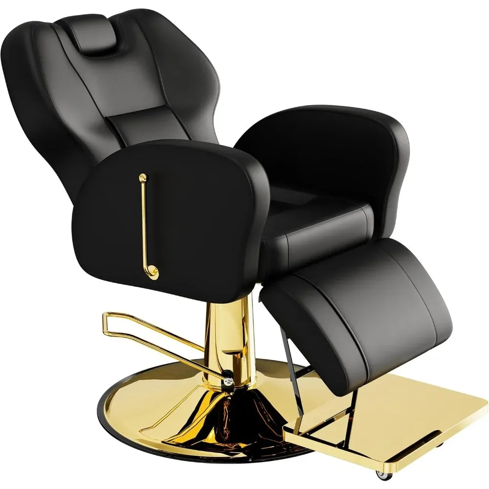 Barber Chair, Reclining for Hair Stylist, All-Purpose Hair Chair with Heavy-Duty Steel Frame, Shampoo Tattoo Chair