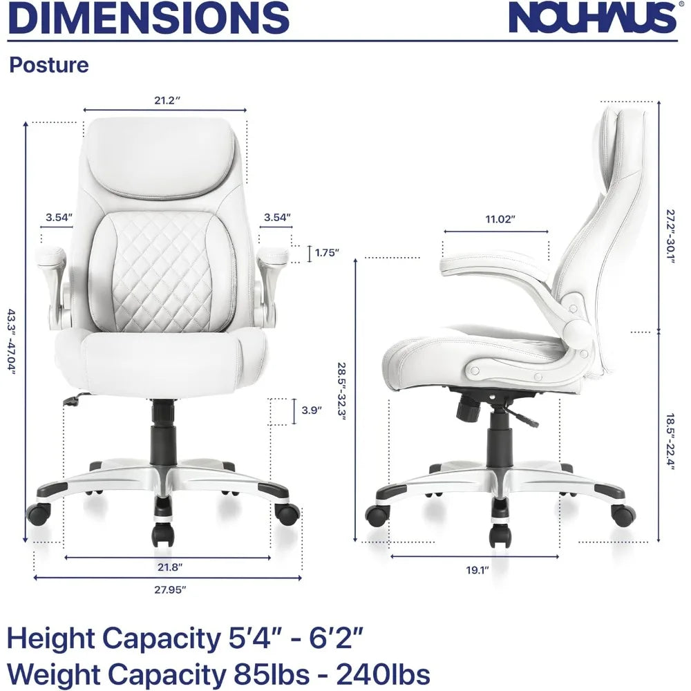 Posture Ergonomic PU Leather Office Chair. Click5 Lumbar Support with FlipAdjust Armrests. Modern Executive Chair  (White)