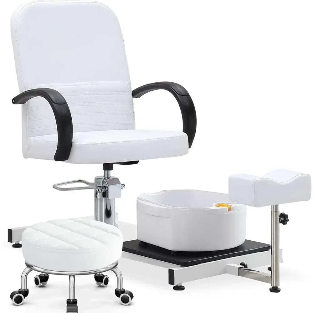 360 Swivel Pedicure Chairs, High Adjustable Pedicure Unit w/Stool, Footrest and Foot Basin, Portable Pedicure chair for Nail