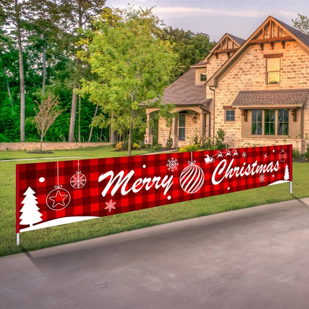 Christmas Banner With Rope Merry Christmas Garage Door Backdrop Banner Garden Party Festival Arrangement