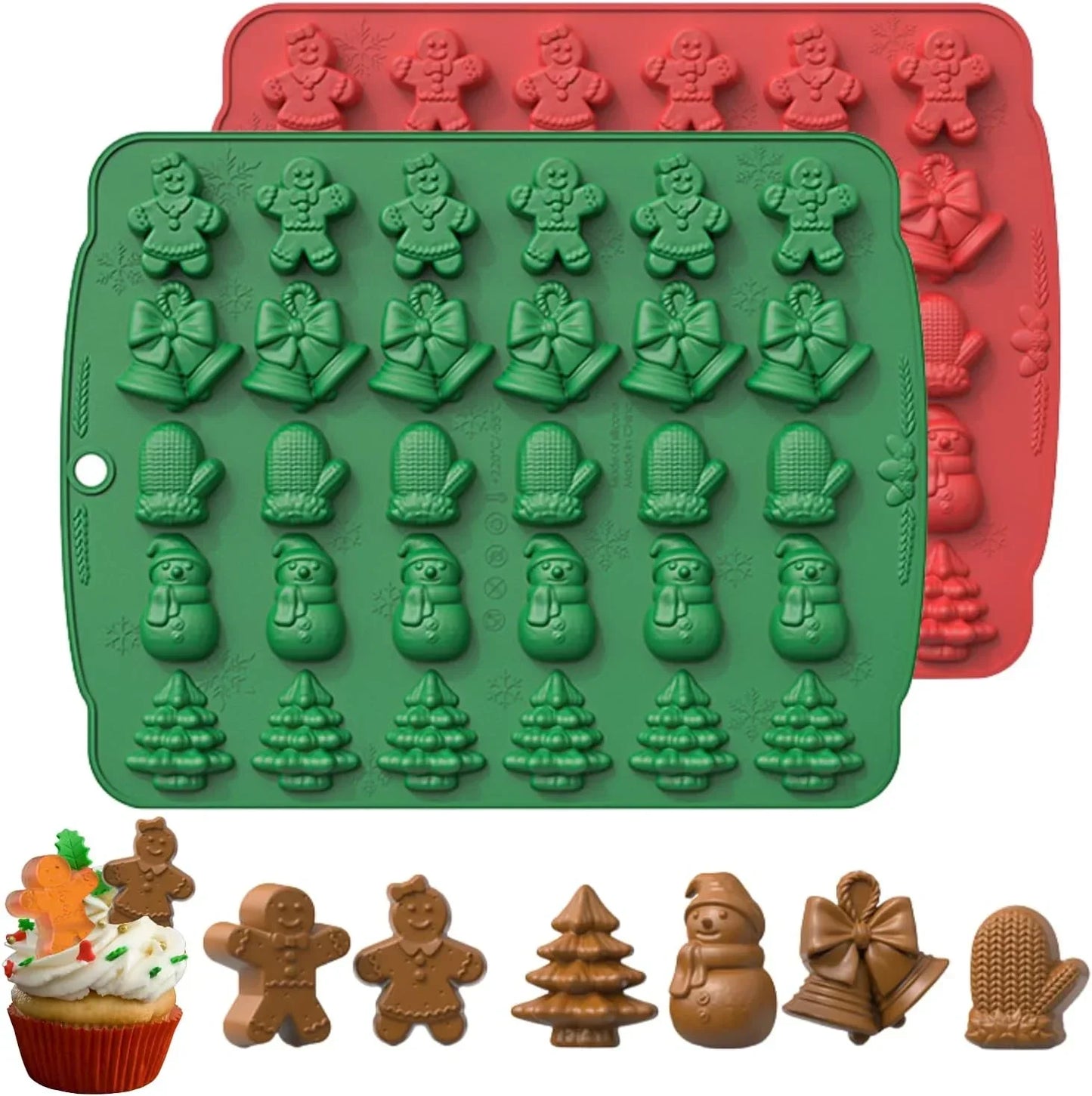 Christmas Silicone Chocolate Mould 5 in 1 Biscuit Baking Moulds Xmas Trees Candy Gingerbread Man Fudge Moulds