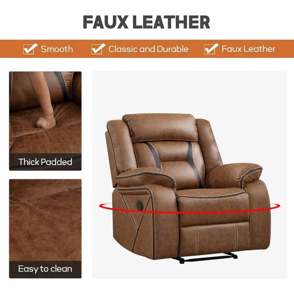 Faux Leather Recliner Sofa Furniture Set for Living Room, Recliner Chair, Manual Loveseat (Recliner+Loveseat+Sofa)