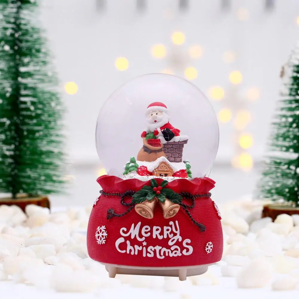 Christmas Snow Globe Realistic Shape Glowing Crafts Music Snow Globe Santa Claus Statue Music Snow Globe Ornament