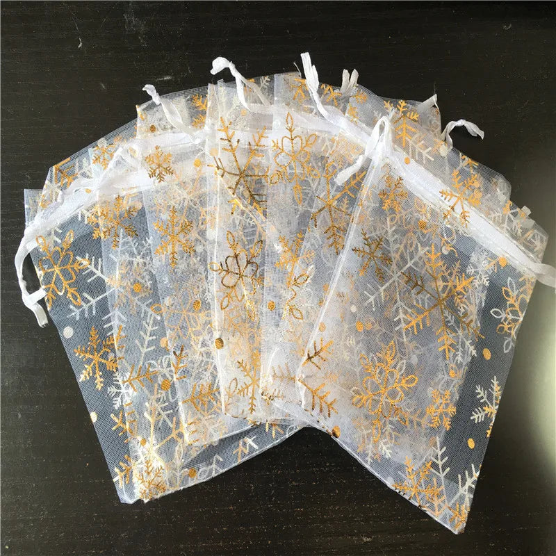 100pcs Christmas gift packag bag Gift Bag  small mesh bag Wedding gift bag Jewelry storage bag Snowflake gilded gauze bag