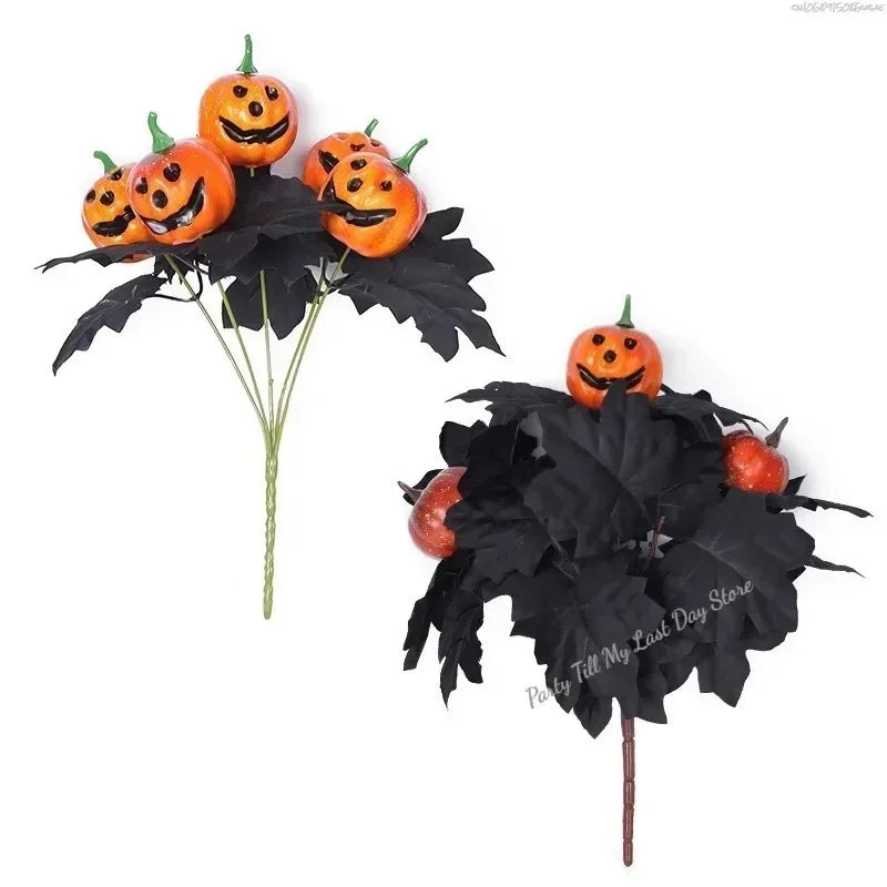 Halloween Decoration Artificial Flowers Bouquet with Pumpkins & Black Roses, Halloween Table Centerpiece for Dining Living Room