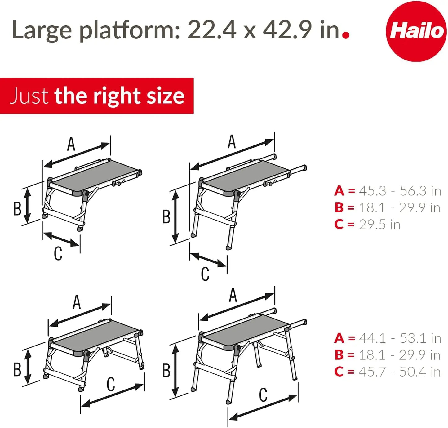 Work & Staircase Platform  Length and Height-Adjustable Telescopic Rails and feet  Integrated Bubble Level| for use