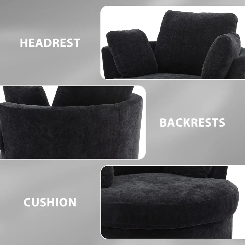 42.2" W Oversized Swivel Accent Chairs, 360 Degree Modern Living Room Swivel Chair, Chenille, Black,Living Room Chairs