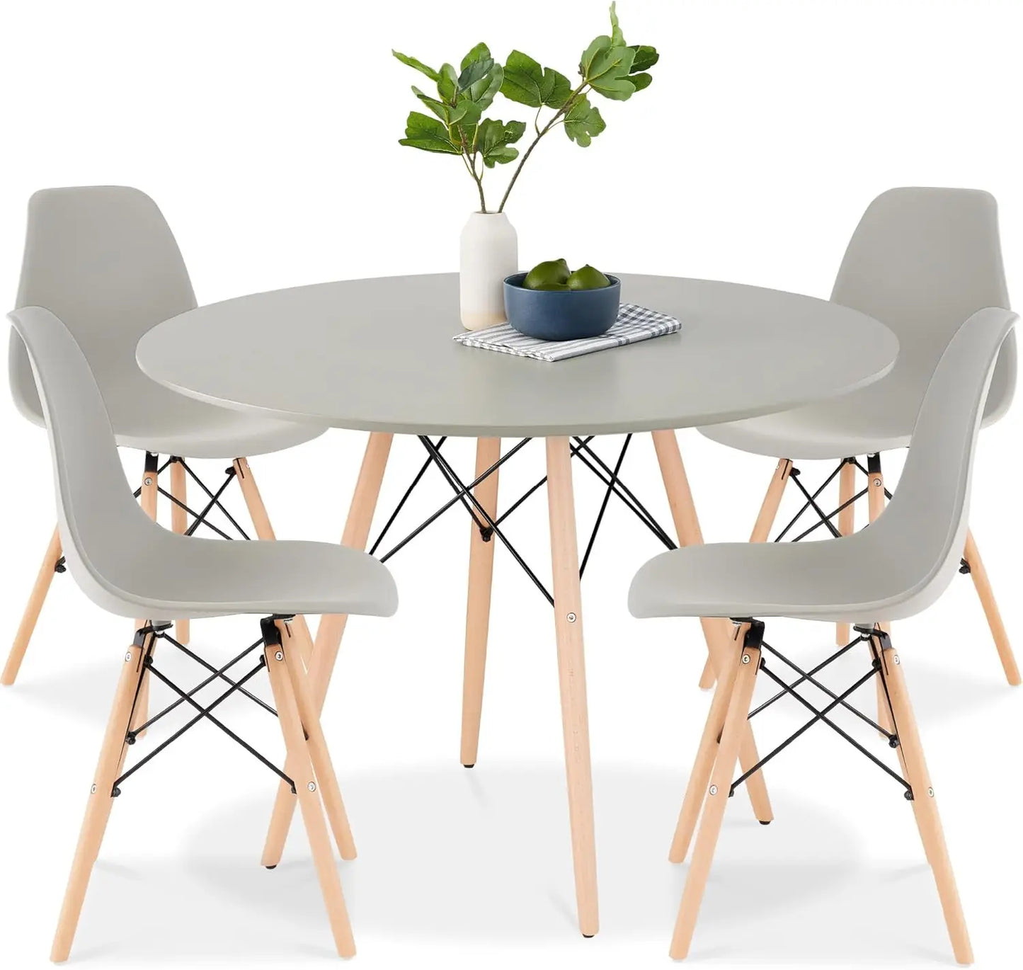 5-Piece Dining Set, Compact Mid-Century Modern Table & Chair Set for Home, w/ 4 Chairs, Suitable for dining rooms living rooms