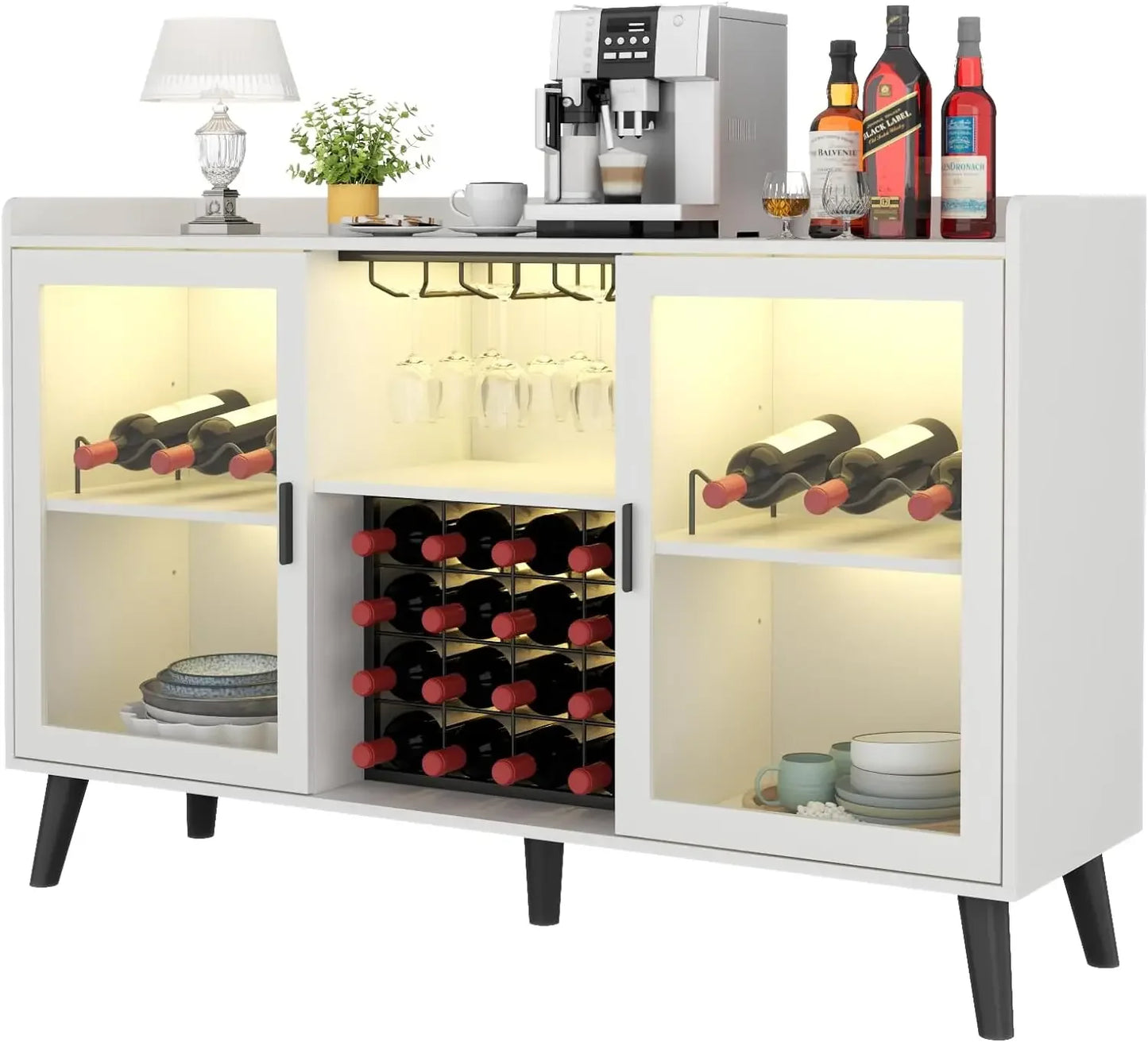 Wine Bar Cabinet with Led Light, Home Coffee Cabinet Glass Rack, Kitchen Buffet Sideboard  Freestanding Liquor Cabinet