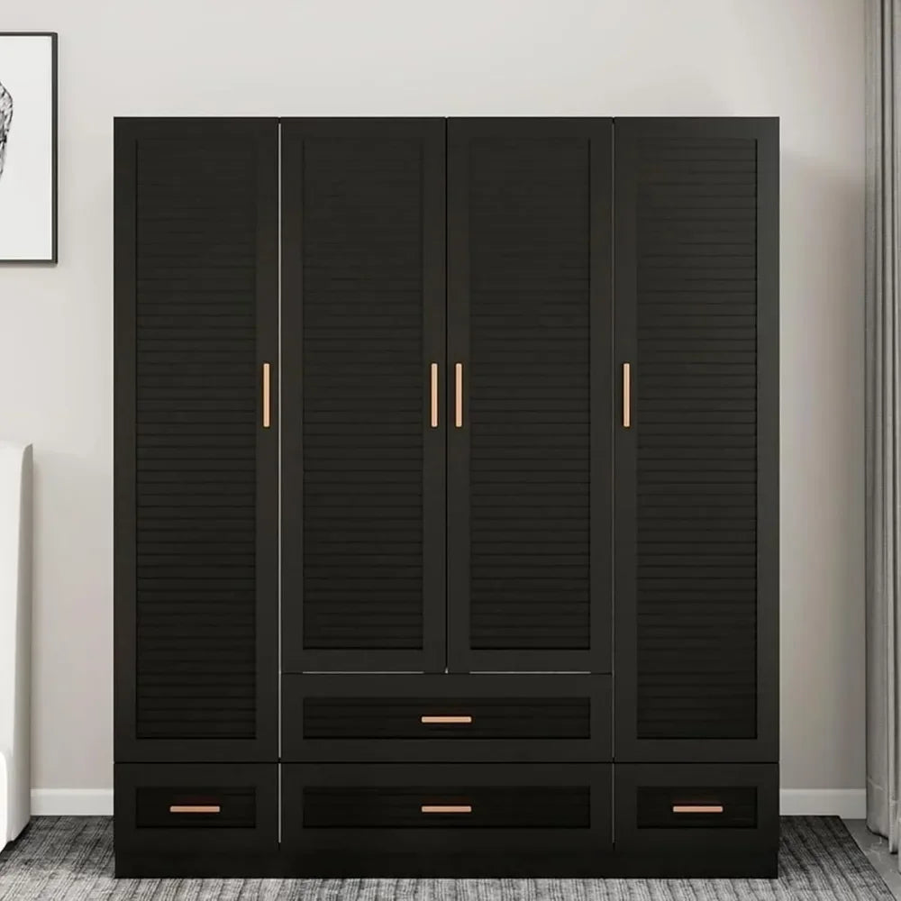 Wooden Armoire Wardrobe,Wardrobe Closet,Closet Cabinet with 4 Doors Bedroom Armoire with 4 Drawers and Hanging Rod