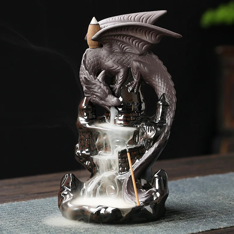 Creative Home Decor Ornaments Dragon Waterfall Backflow Incense Burner Pterosaur Ceramic Censer Incense Stick Holder -No Incense