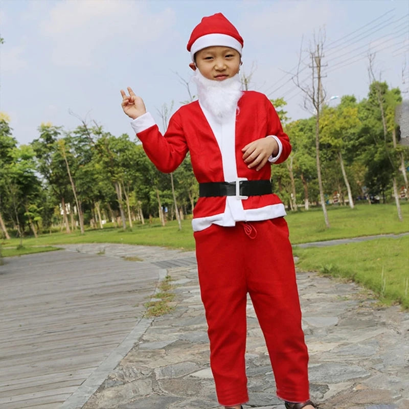 5pcs/Pack Kindergarten Girls Boys Christmas Outfit Long Sleeve Santa Romper Jumpsuit Pajamas Xmas Gift Clothes