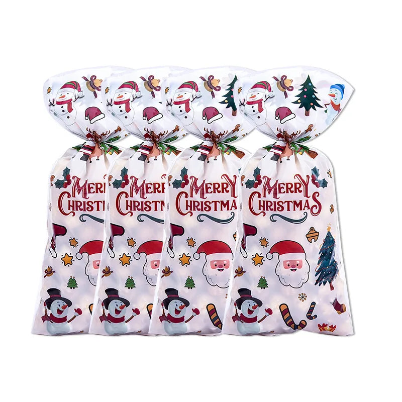 50/100PCS Christmas Candy Wrapping Bags Father Xmas Bags Biscuits Cookies Snacks Baking Bags Navidad Snowflake Elk Gift Bags