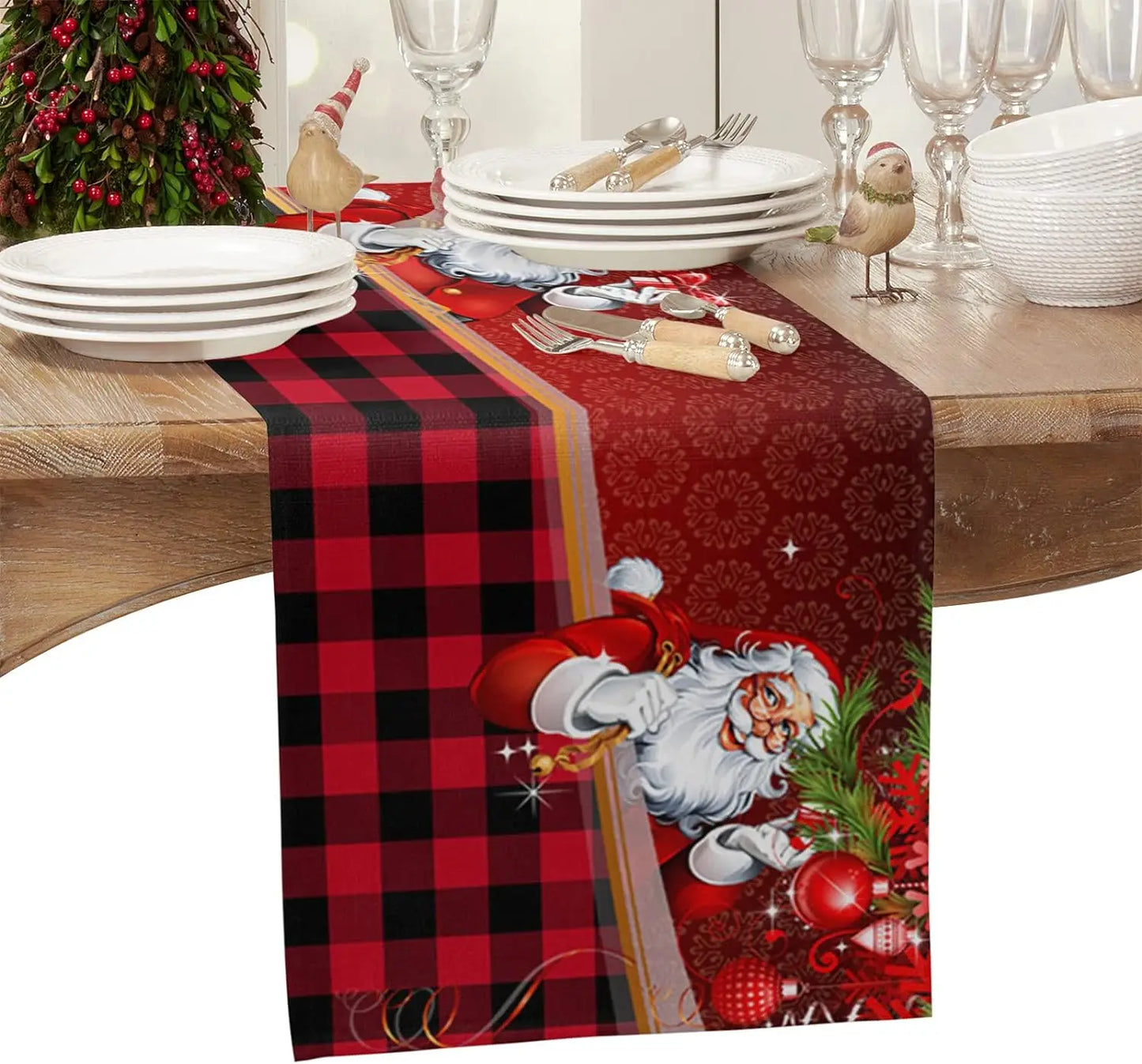 Christmas Linen Table Runners Dresser Scarves Table Decor Santa Claus GIfts Balls Dining Table Runners Christmas Decorations