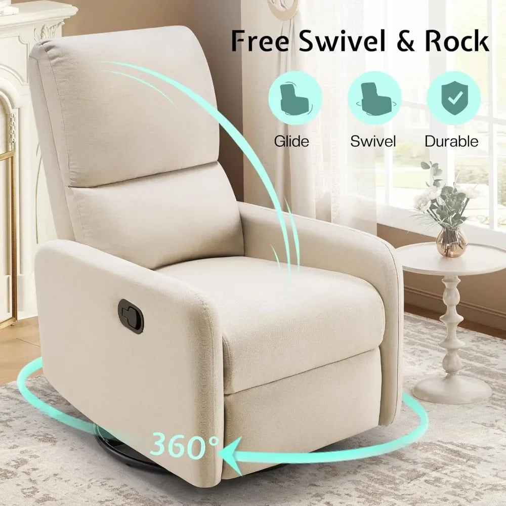 Swivel Rocking Chair, Nursery Glider Recliner Chairs for Adults, Rocker for Living Room Bedroom,Beige Linen,Living Room Chairs