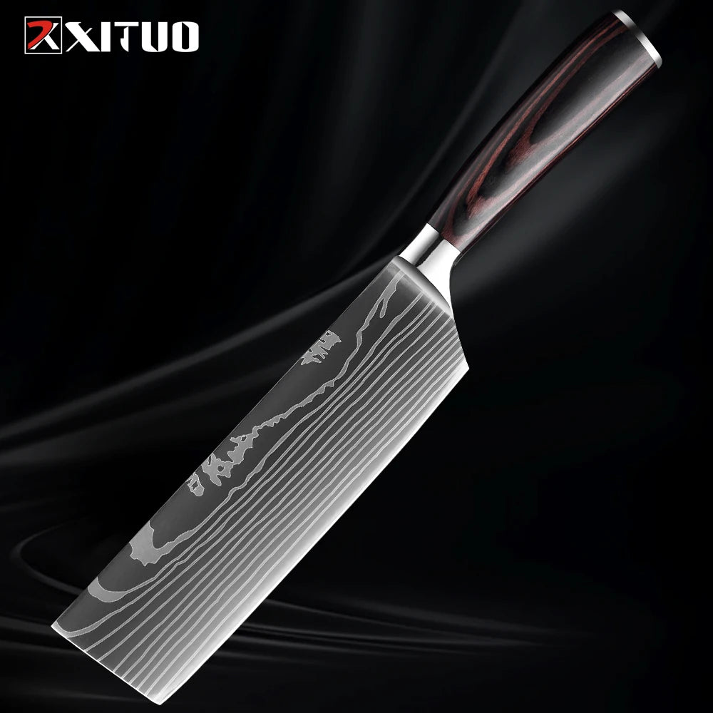 XITUO Kitchen Knife Set 1-9PCS,7Cr17Mov Stainless Steel Sharp Chef Knife Santoku Knife Fruit knife Ergonomic Pakkawood Handle